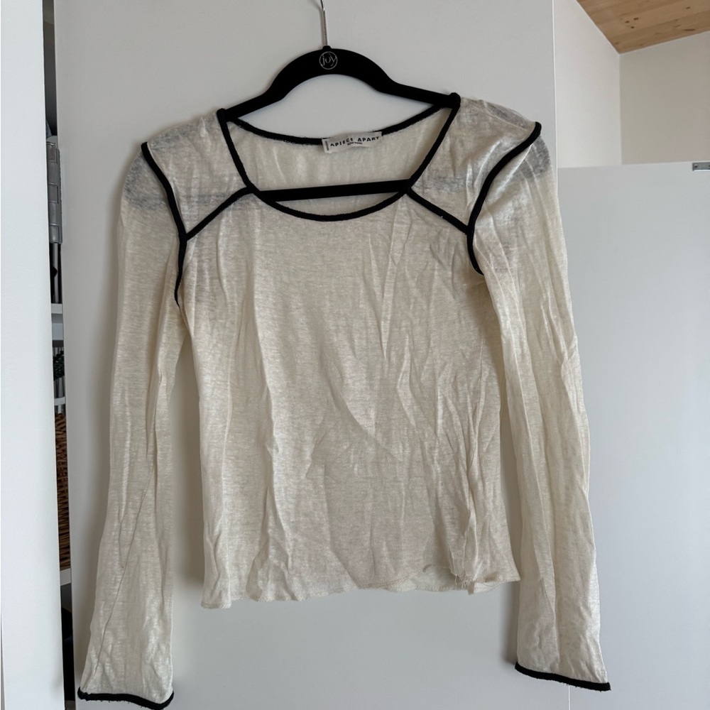 Apiece Apart Cream Long Sleeve Blouse with Black Trim